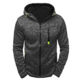 Men's grey zip-up hoodie with hood, O-neck collar, full sleeves, cotton polyester blend, casual sweatshirt
