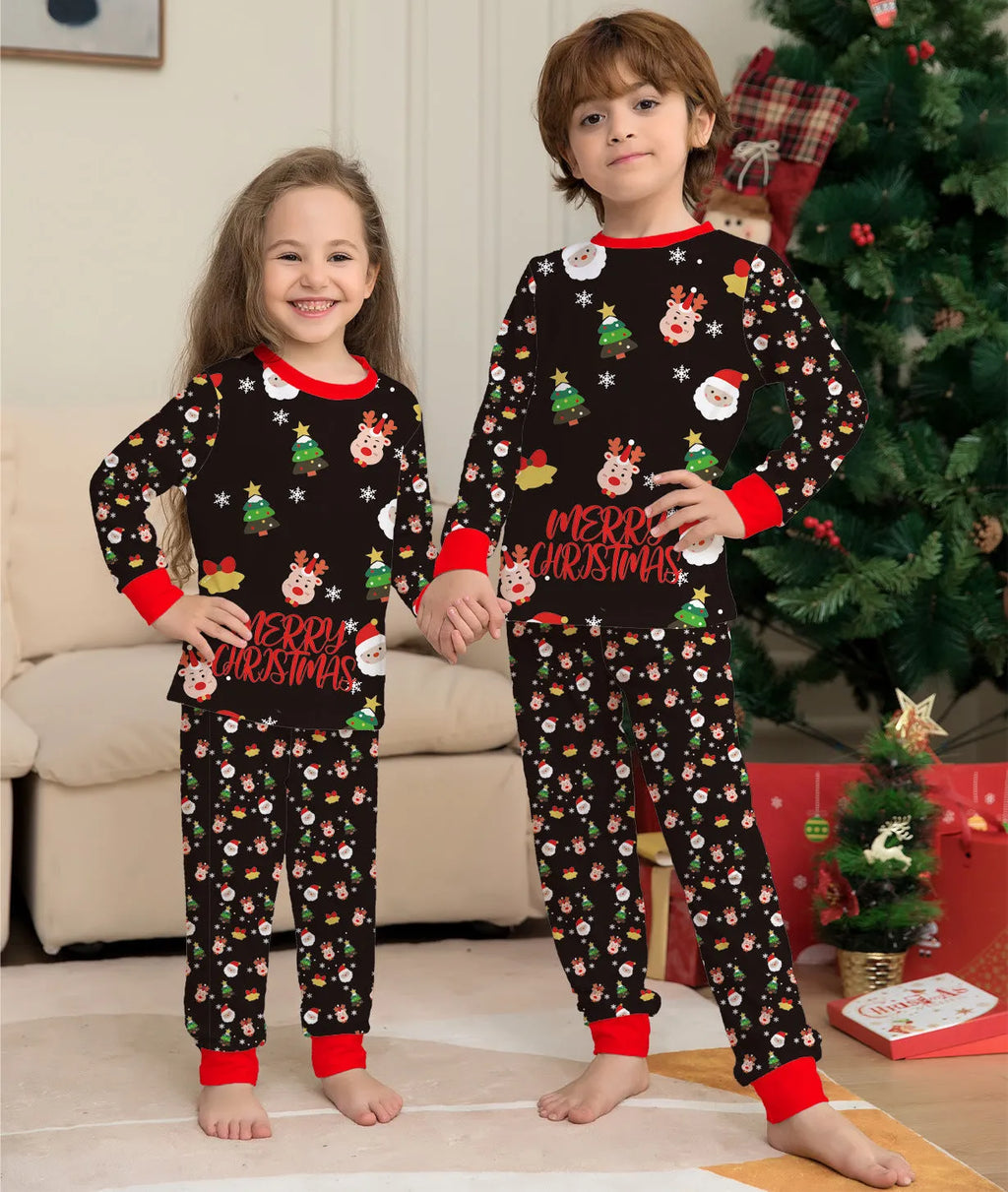 Family matching Christmas pyjamas set in cotton with plaid and cartoon designs for adults, children, babies and dogs