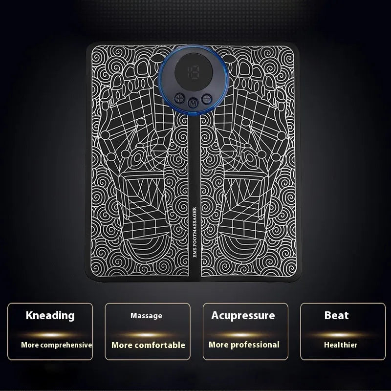 Pulse micro-current foot massage cushion in English style colour with remote control on leather surface