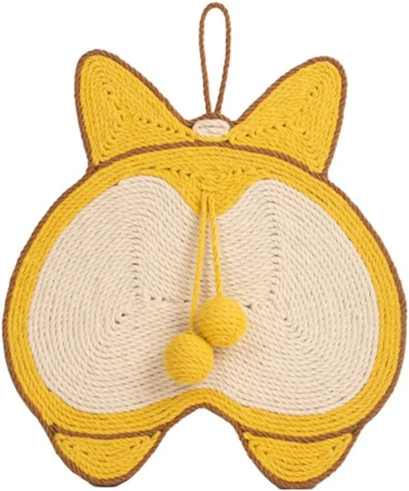 Yellow Corgi design sisal cat scratcher pad with anti-slip base measuring 37x40cm