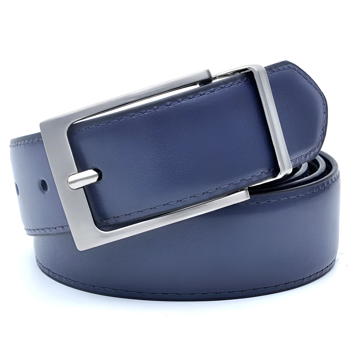 Men's brown and black genuine leather belt with rotating alloy pin buckle