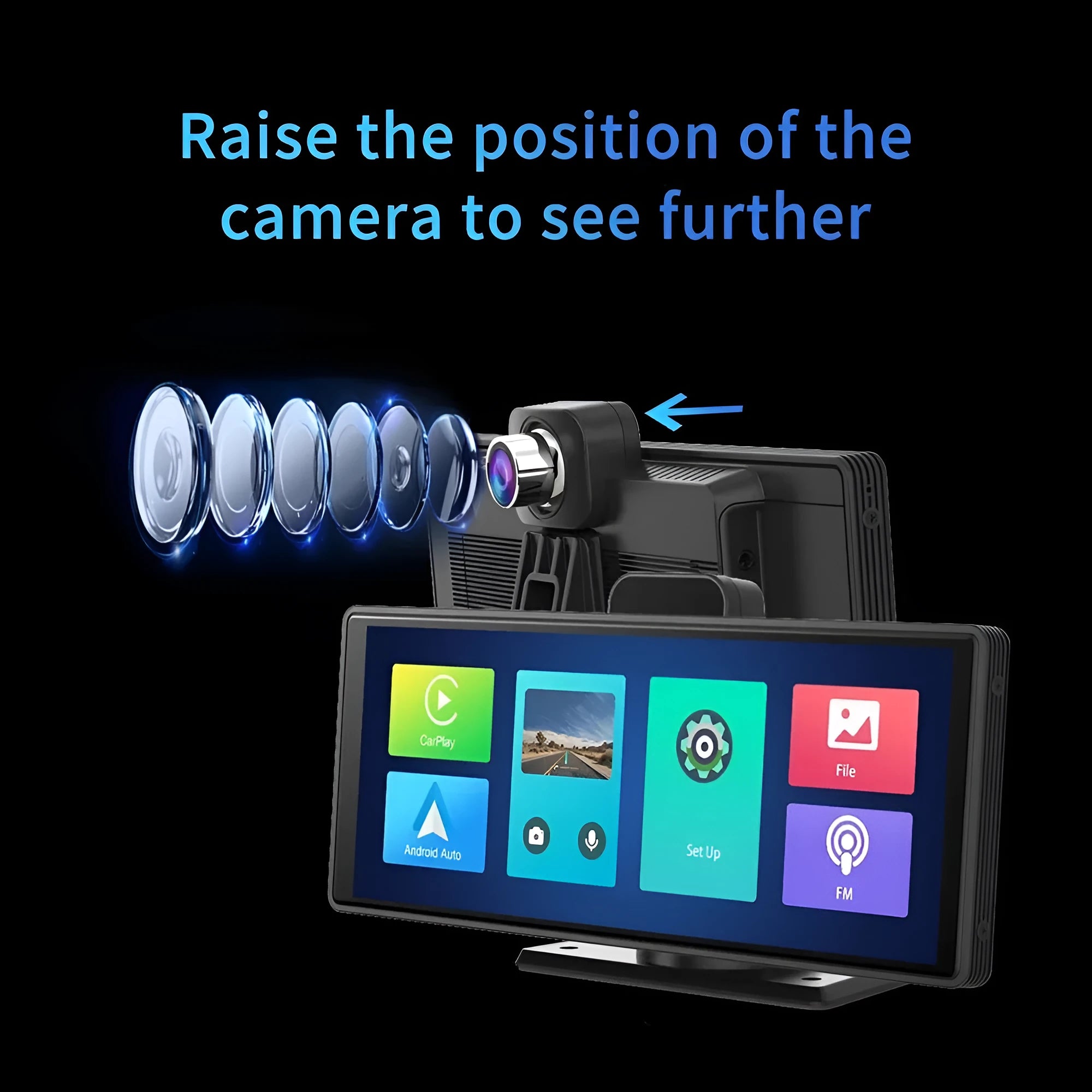 10.26-inch touch screen car dash cam with front and rear cameras for dual recording and Carplay integration