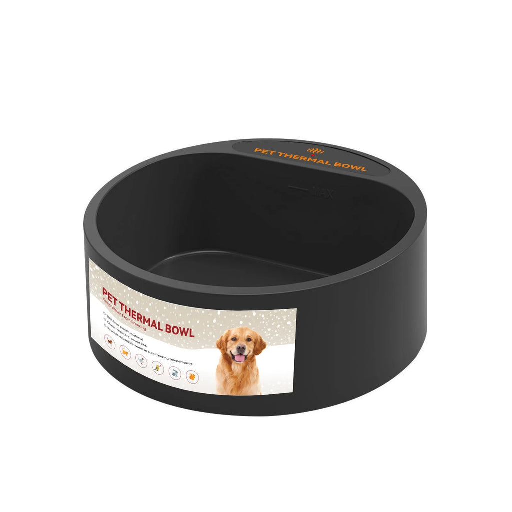 Black ABS plastic electric pet heating bowl with 2.2L capacity for cats and dogs