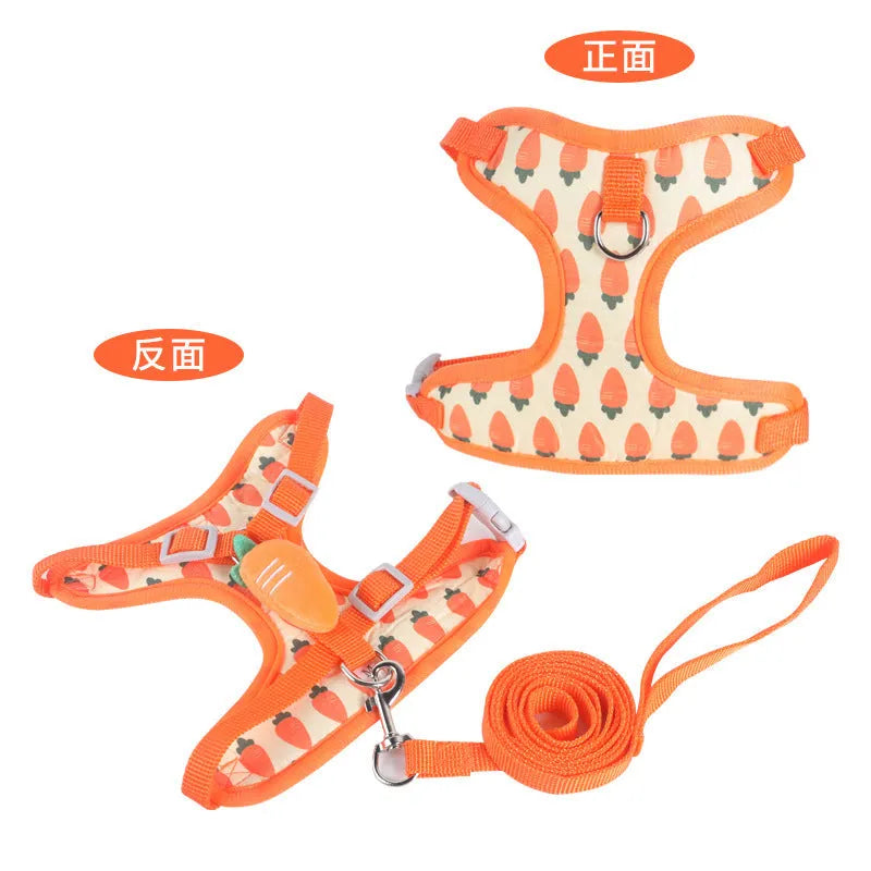 Reflective vest-style dog harness with handle rope in carrot colour for small dogs