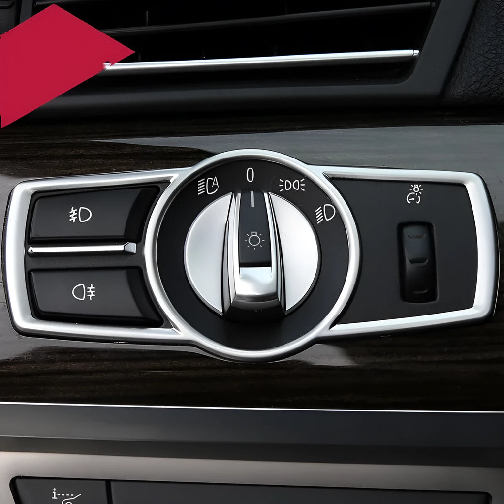 Silver decorative trim sticker for BMW headlight switch frame interior modification