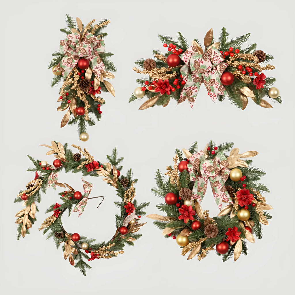 Plastic American country style Christmas garland options for walls, mantels and ceilings.