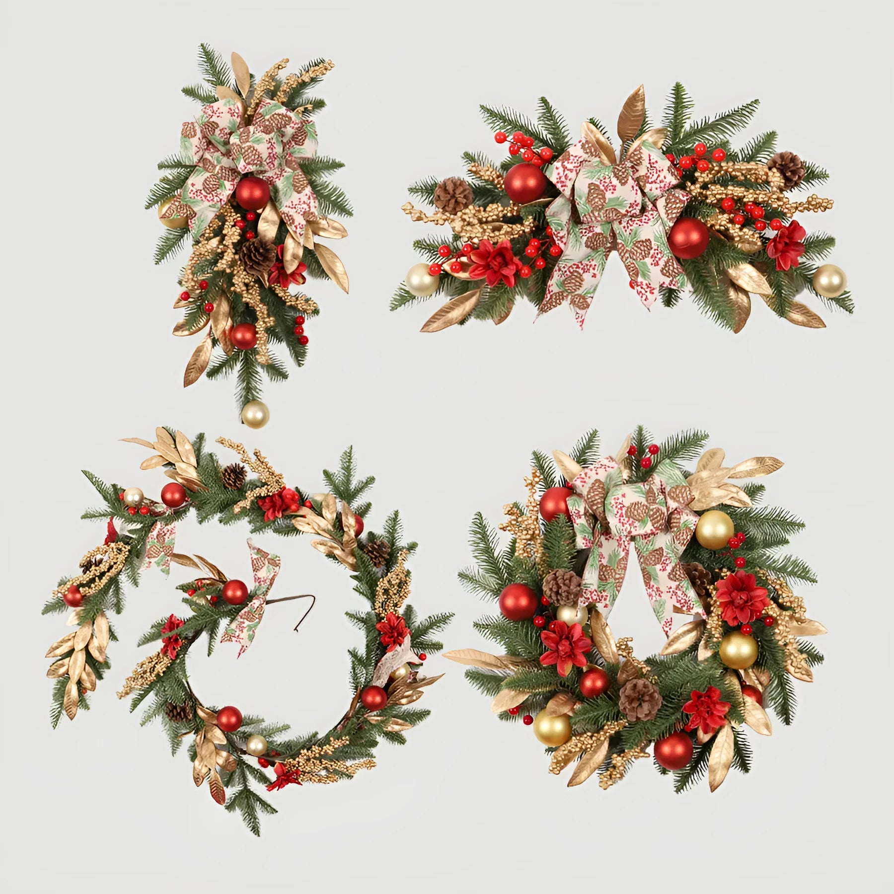 Plastic American country style Christmas garland options for walls, mantels and ceilings.