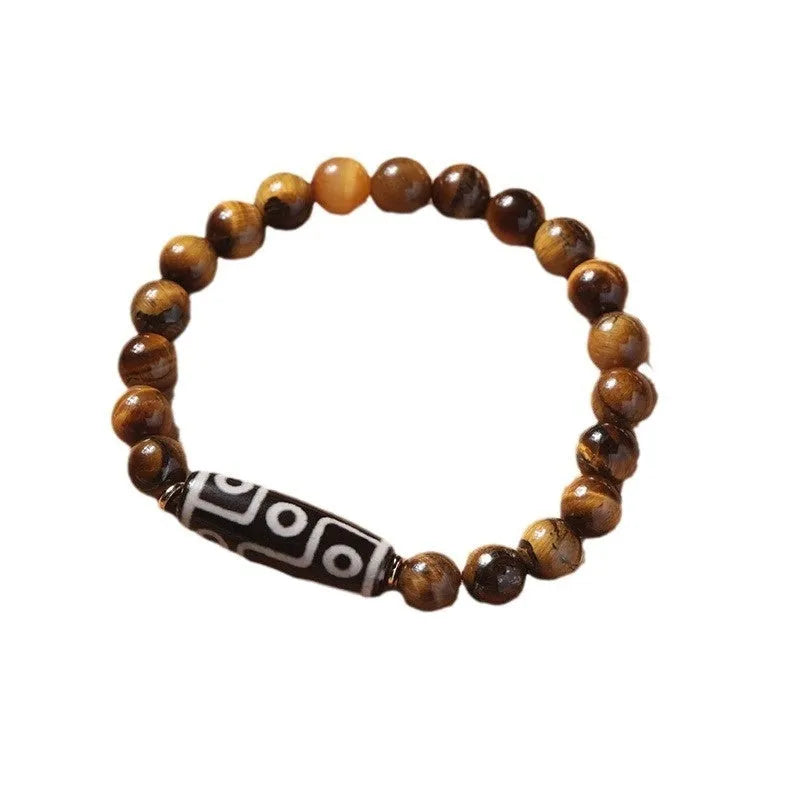 Tigereye stone Buddha rosary bracelet with ethnic single circle design in various bead sizes