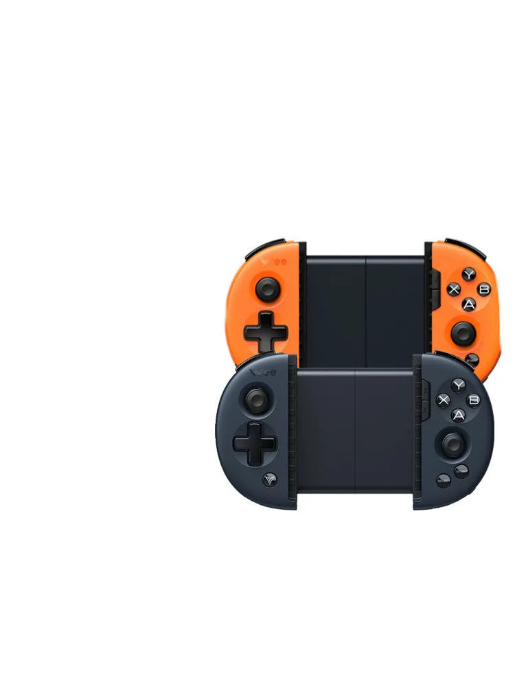 Feizhi Wee 2T stretchable mobile game controller in blue or orange, showing USB plug.