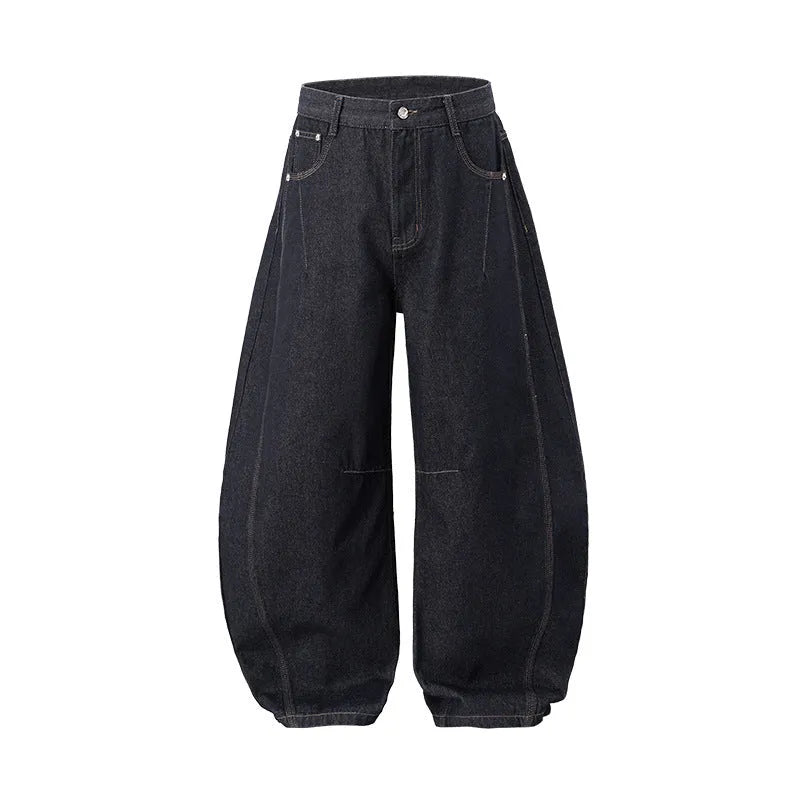 Men's original cow colour wide-leg denim trousers with mid waist for leisure wear