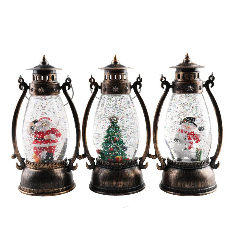 Crystal ball Christmas oil lamp decoration with LED lights in snowman and elderly designs