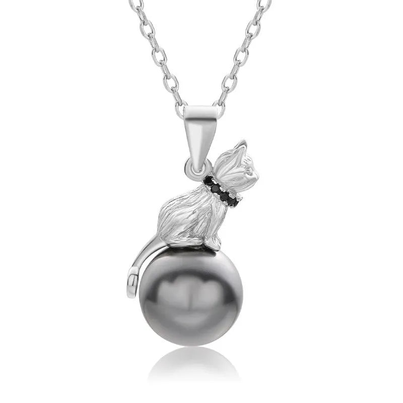 925 sterling silver cat pendant necklace on a chain, showing elegant feline design.