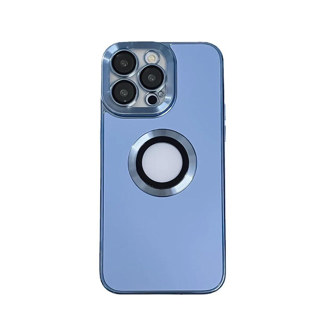 Matte electroplating TPU PC phone case with lens protector for iPhone 12-15 series, black colour, rear view
