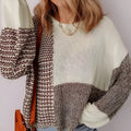 Dark khaki colour block drop shoulder loose sweater with a back tie detail.