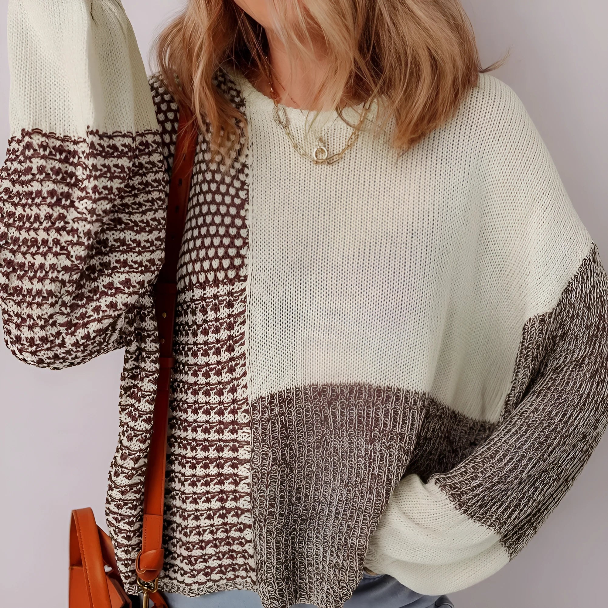 Dark khaki colour block drop shoulder loose sweater with a back tie detail.