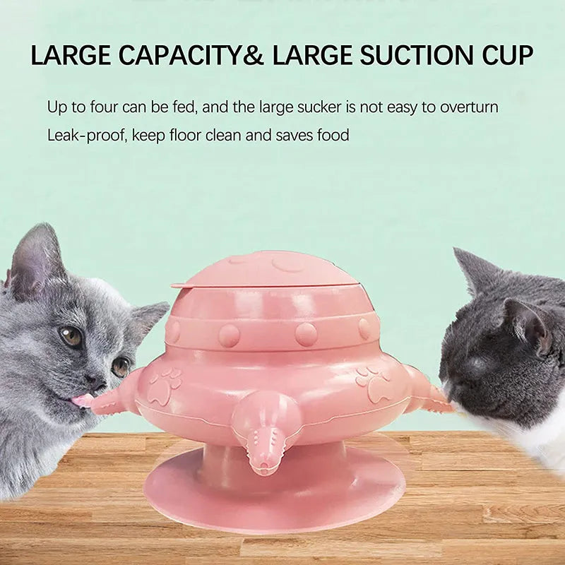 Pink silicone pet nursing bottle with breast-shaped milk bowl and four pacifiers for puppy and kitten feeding