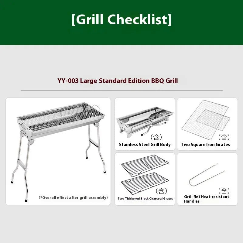 Portable stainless steel charcoal barbecue oven with integrated furnace and cooking accessories