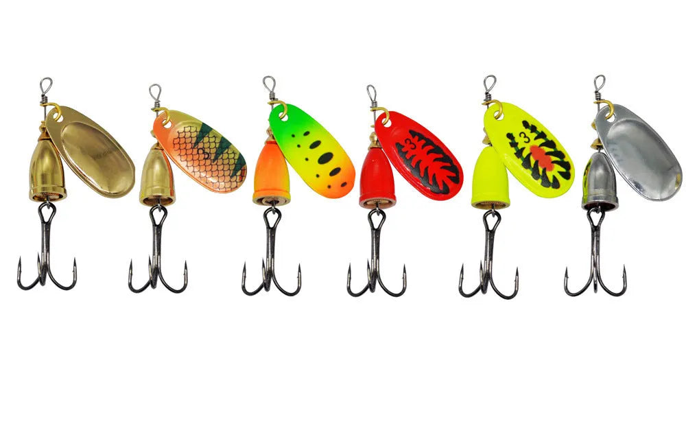 R composite rotating sequins copper bell metal fishing lure in multiple colour variations