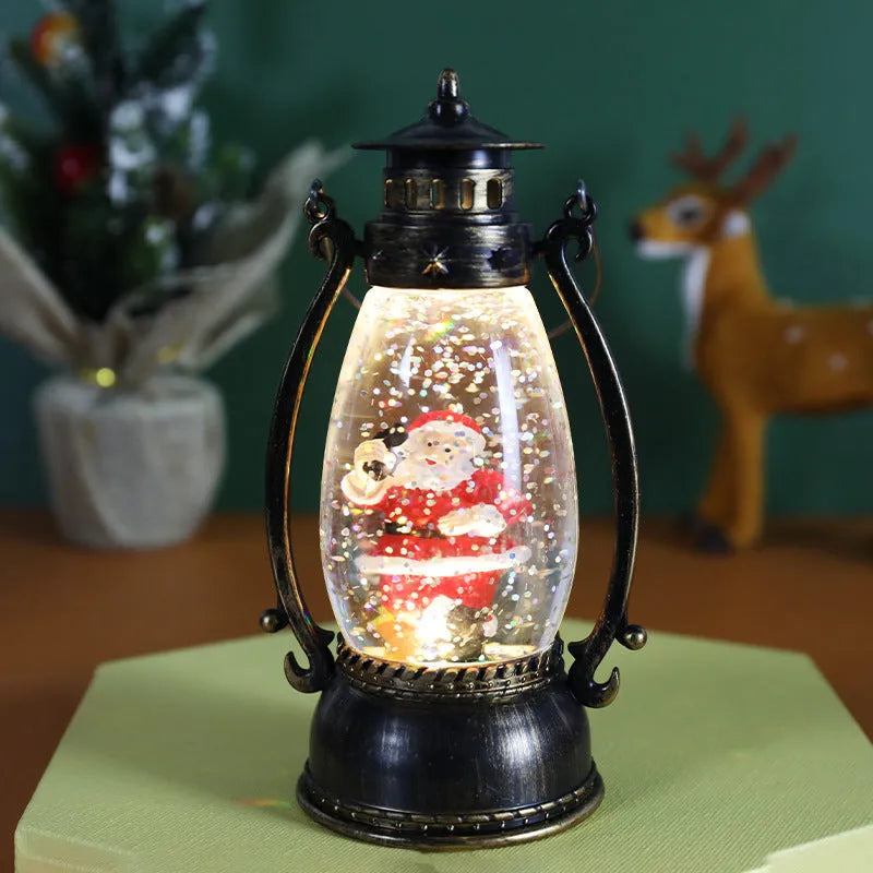 Crystal ball Christmas oil lamp decoration with LED lights in snowman and elderly designs