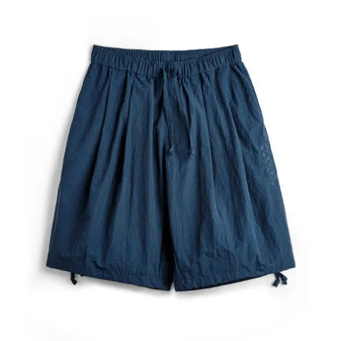 Men's Prussian Blue nylon shorts with embroidery and loose fit for summer beach wear