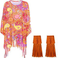 Tie dye cloak costume with bell sleeves in rainbow colours made from spandex fabric