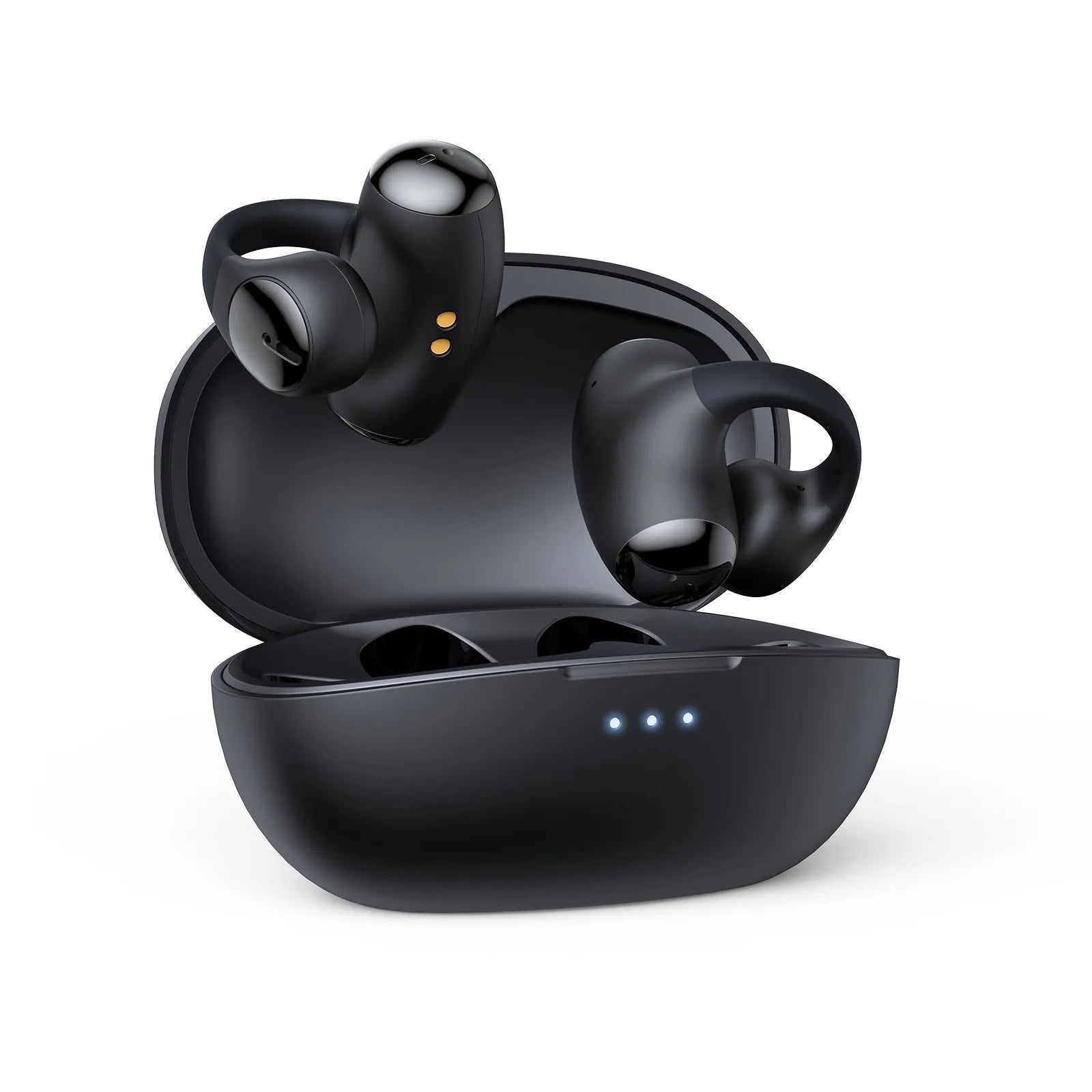 Black and white wireless Bluetooth sports headset with ear hook design for gaming and fitness.