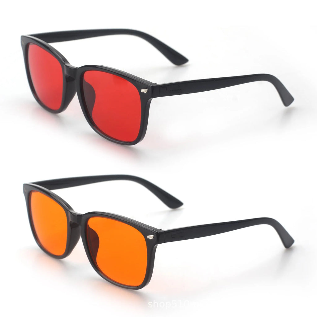 Orange red anti blue light UV glasses with black PC frame and CR39 lenses