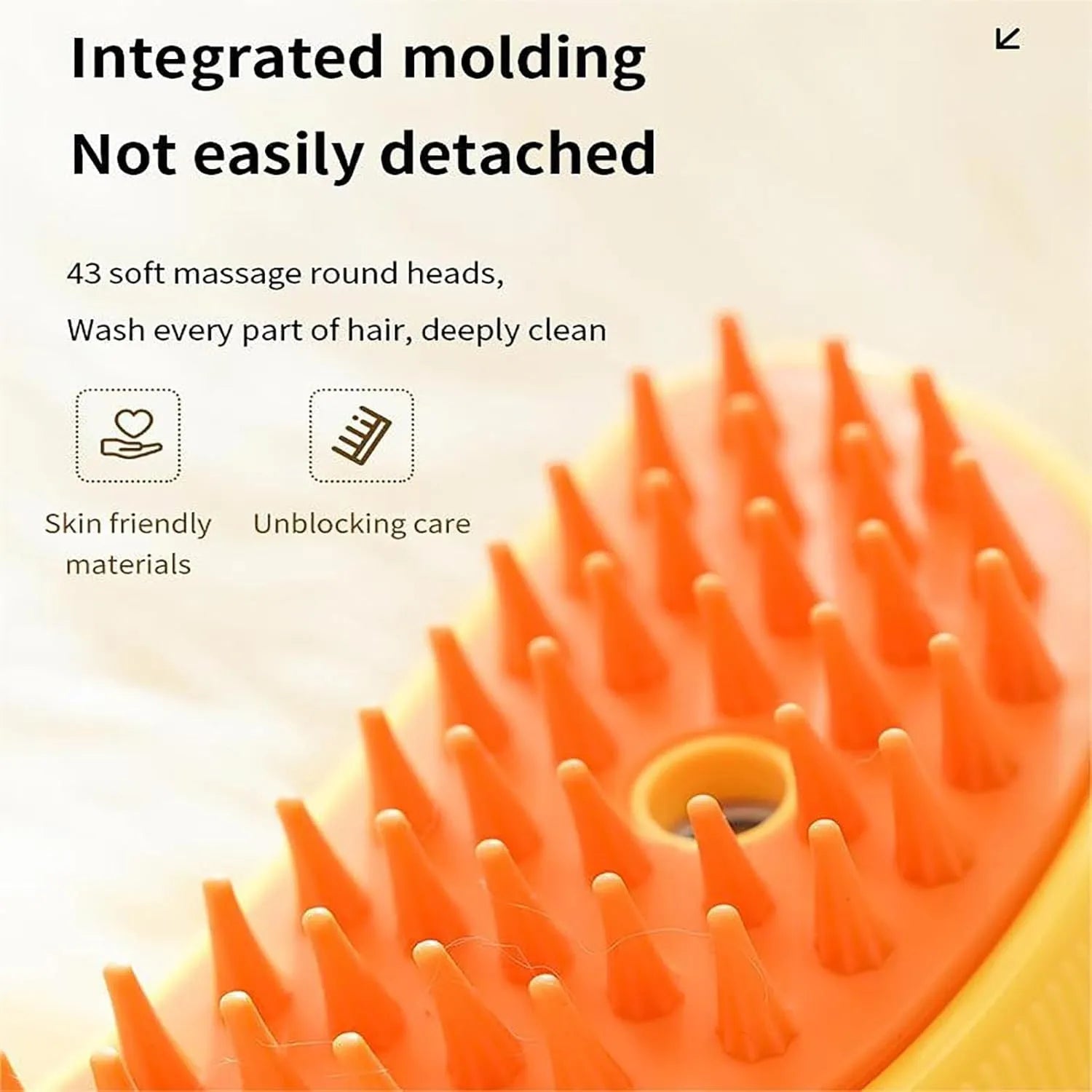 Green rechargeable cat steam brush with cat paw design showing detangling teeth and massage functions