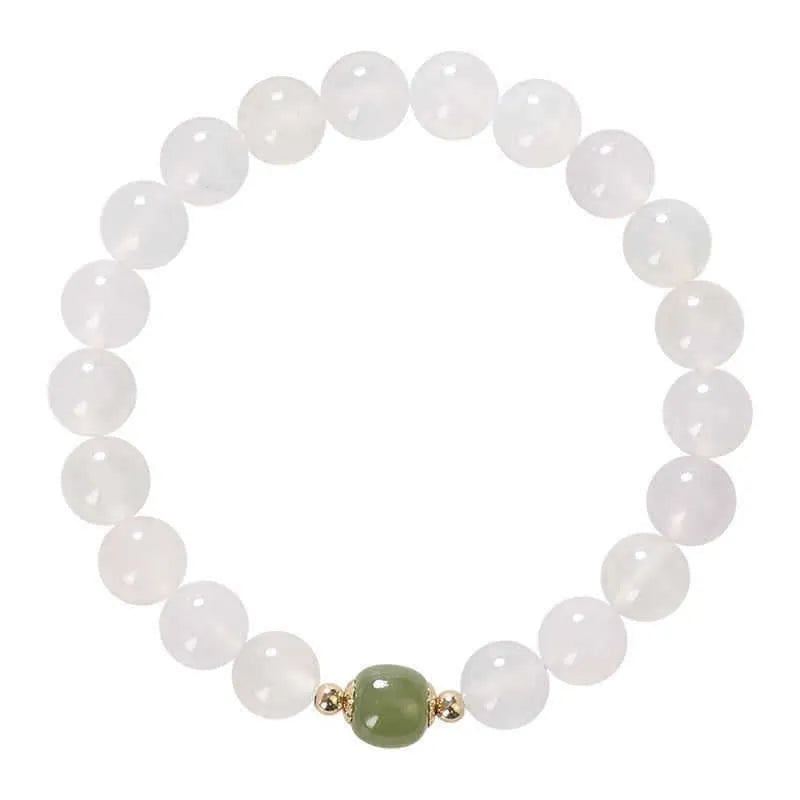 Handmade natural white agate and cinnabar crystal bracelet for men and women.