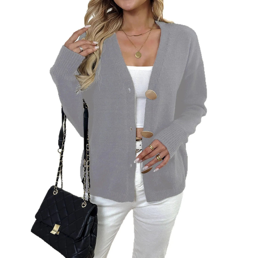 Women's deer plush sweater coat with princess sleeves and irregular street hipster cut in grey colour