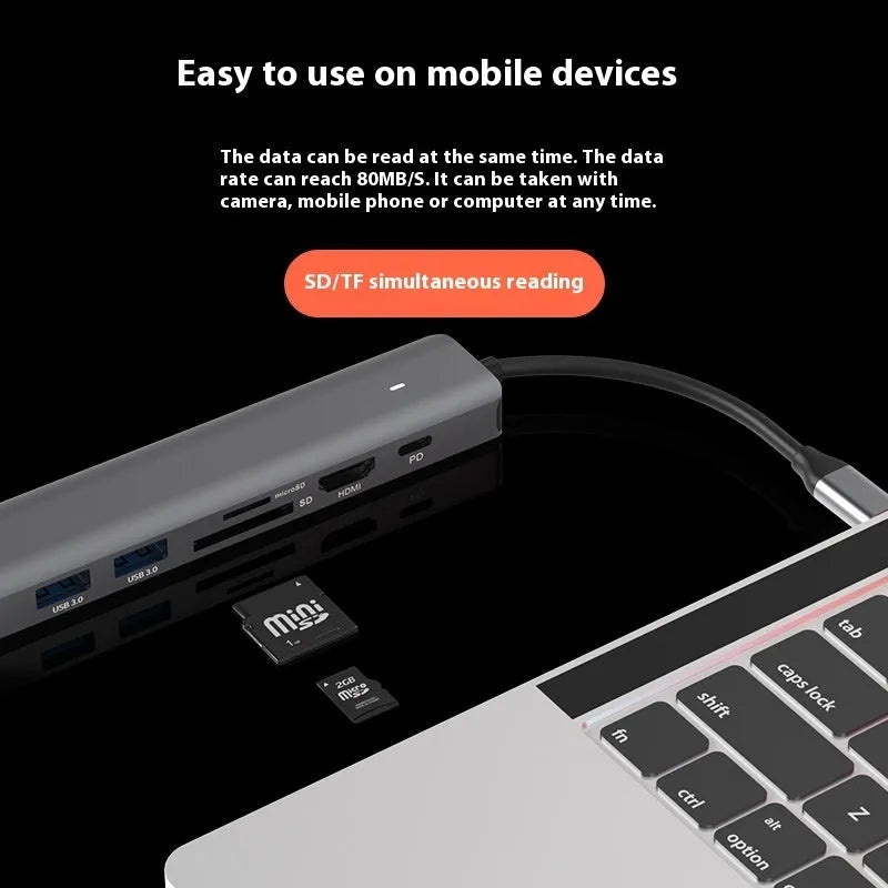 LQT-LH07 USB-C 7-in-1 computer hub with card reader and custom logo printing option