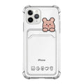 Transparent cartoon-style iPhone case with card slots on the back, for models from iPhone 6 to iPhone 13 Pro Max.