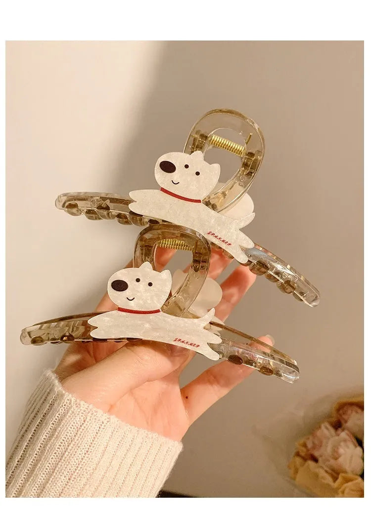 Korean style hair barrette with cartoon puppy decoration in beige and brown colour options