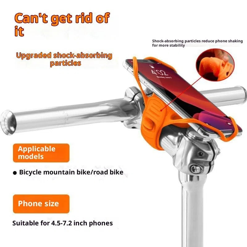 Adjustable road bike phone mount in black, orange, or grey plastic, universal handlebar bracket, single pack