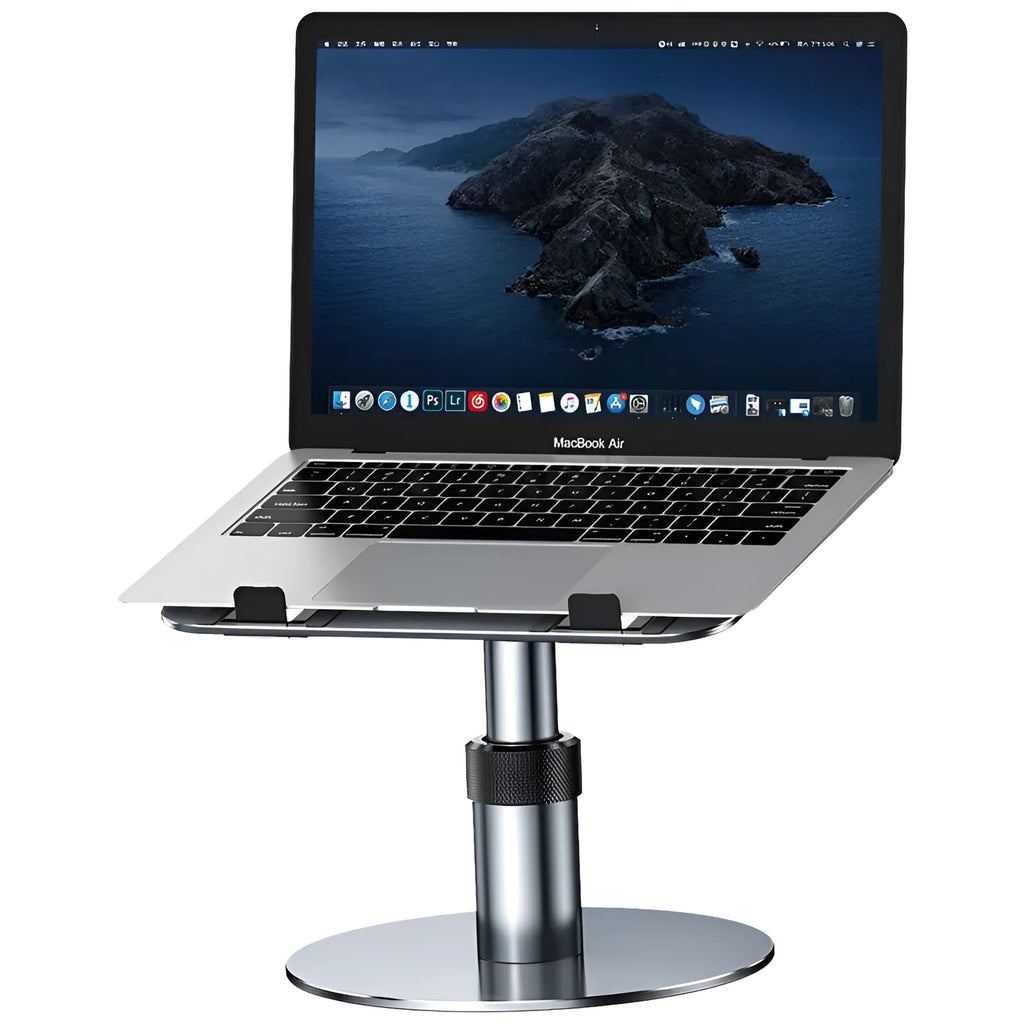 Silver adjustable aluminium car laptop stand on a car back seat