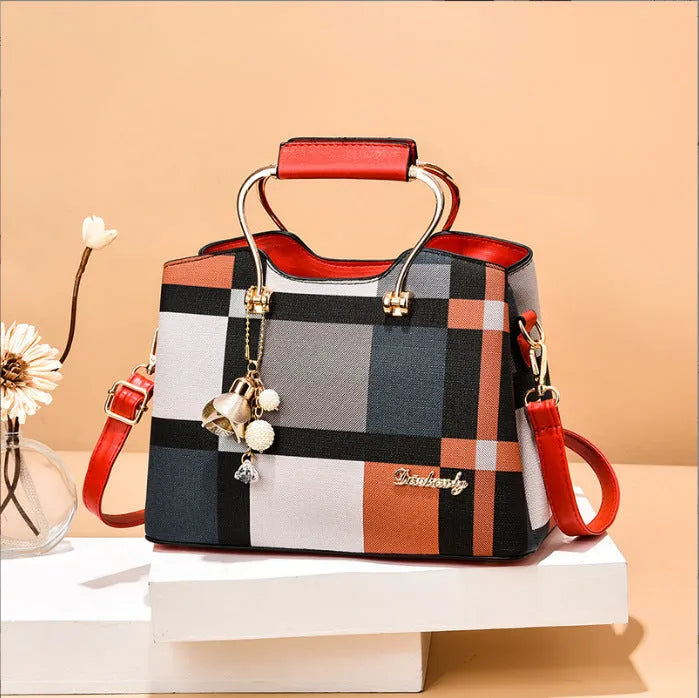 Large capacity women's PU handbag with double joint straps, zip compartments and three-dimensional outer pocket