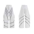 Men's polyester trousers with metal striped rivets and pleated detailing in black or white options
