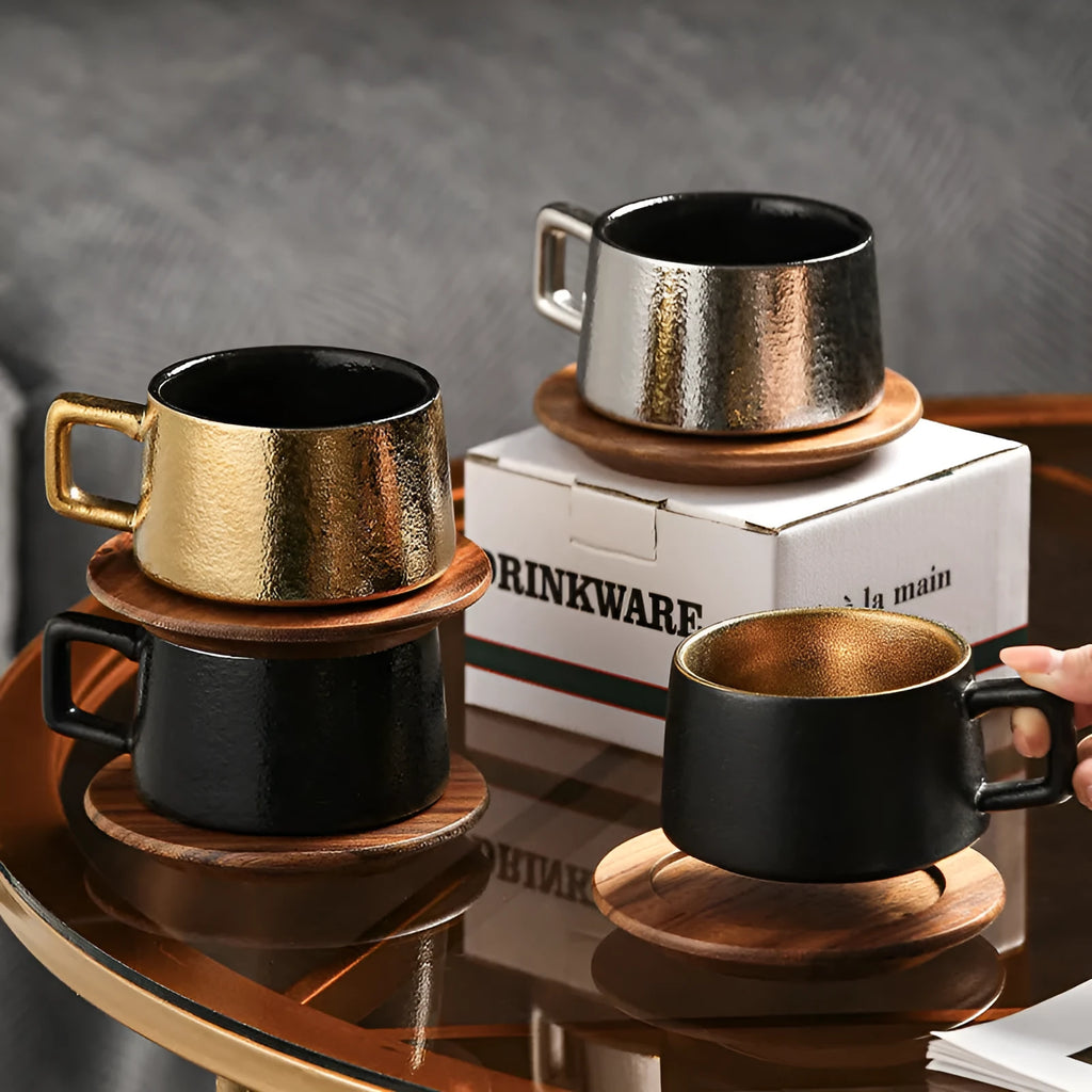 250ml solid colour tumbler cup inside a gold plated gift box with a matching gift bag.