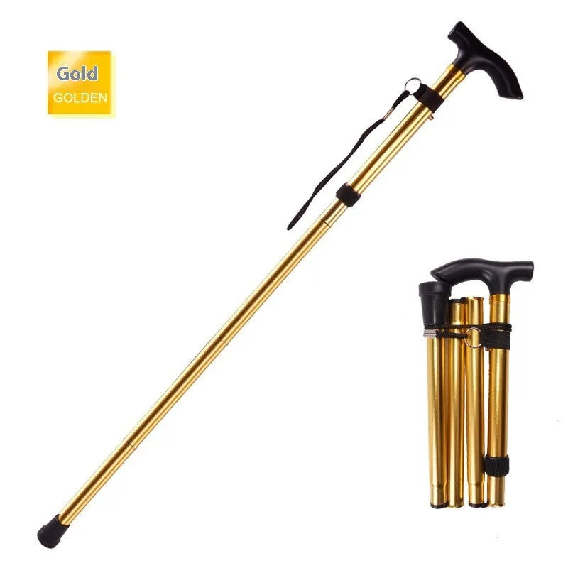 Adjustable aluminium folding walking cane extended to show telescopic design and non-slip handle