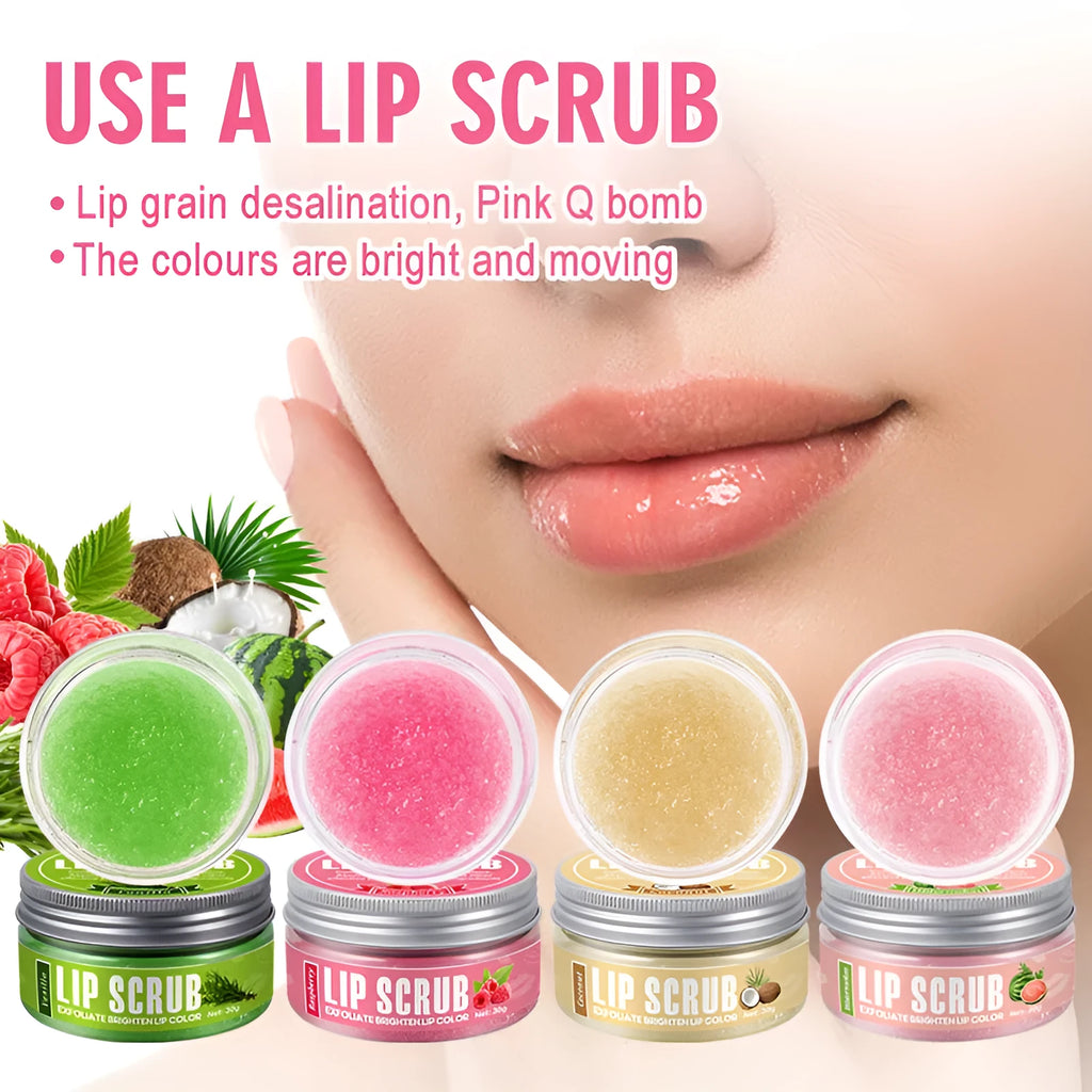 30g fruit flavour lip scrub cream in coconut, raspberry, vanilla or watermelon scents