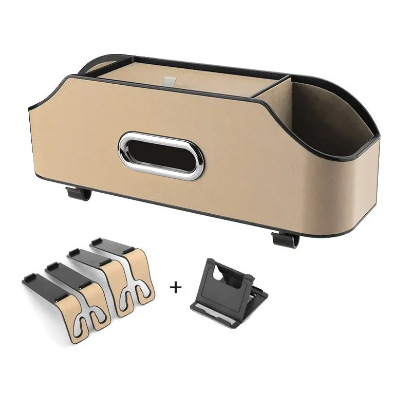 Genuine leather car tissue box and cup holder mounted on car seat back