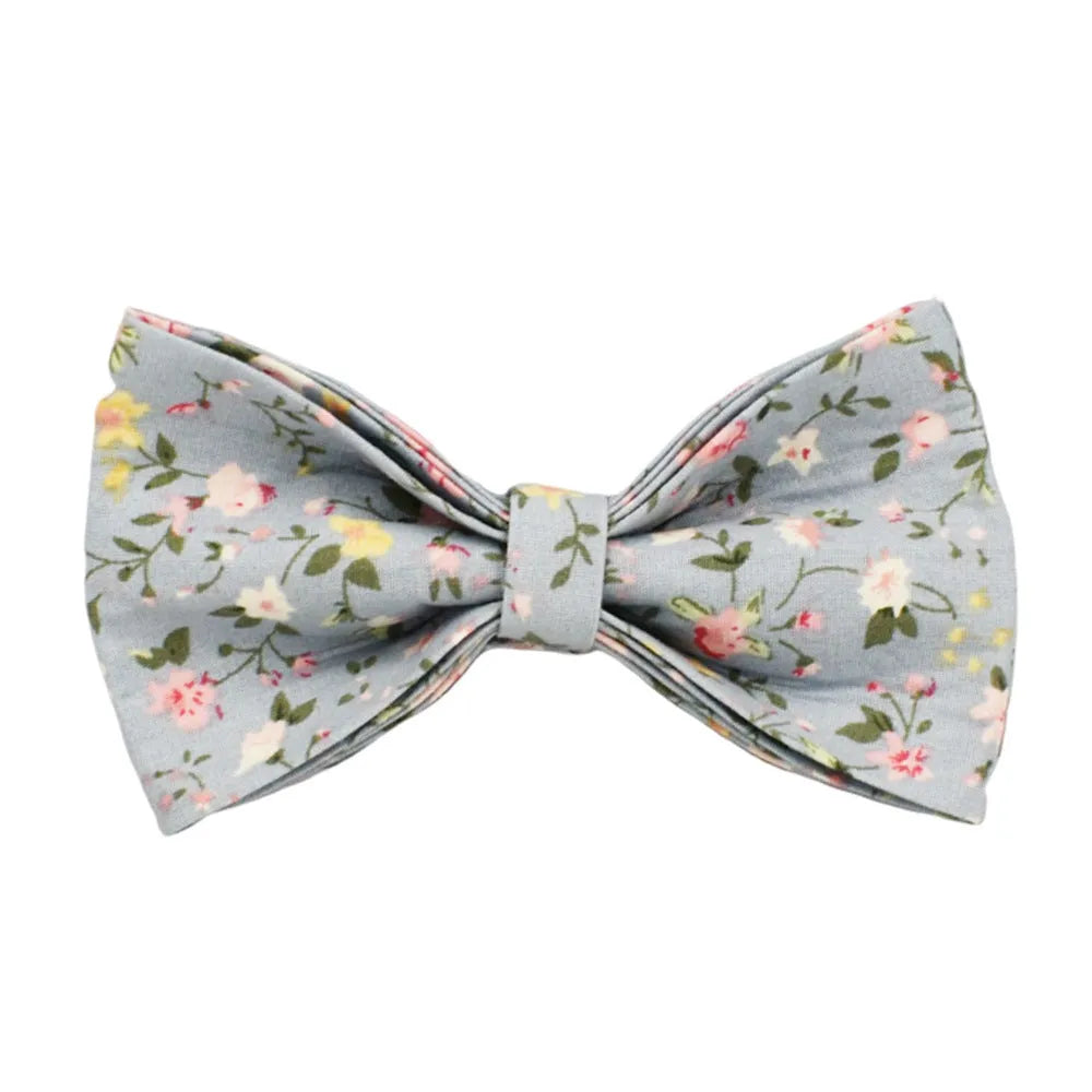 Blue floral polyester cotton dog collar set with matching leash, bow, vest and accessories