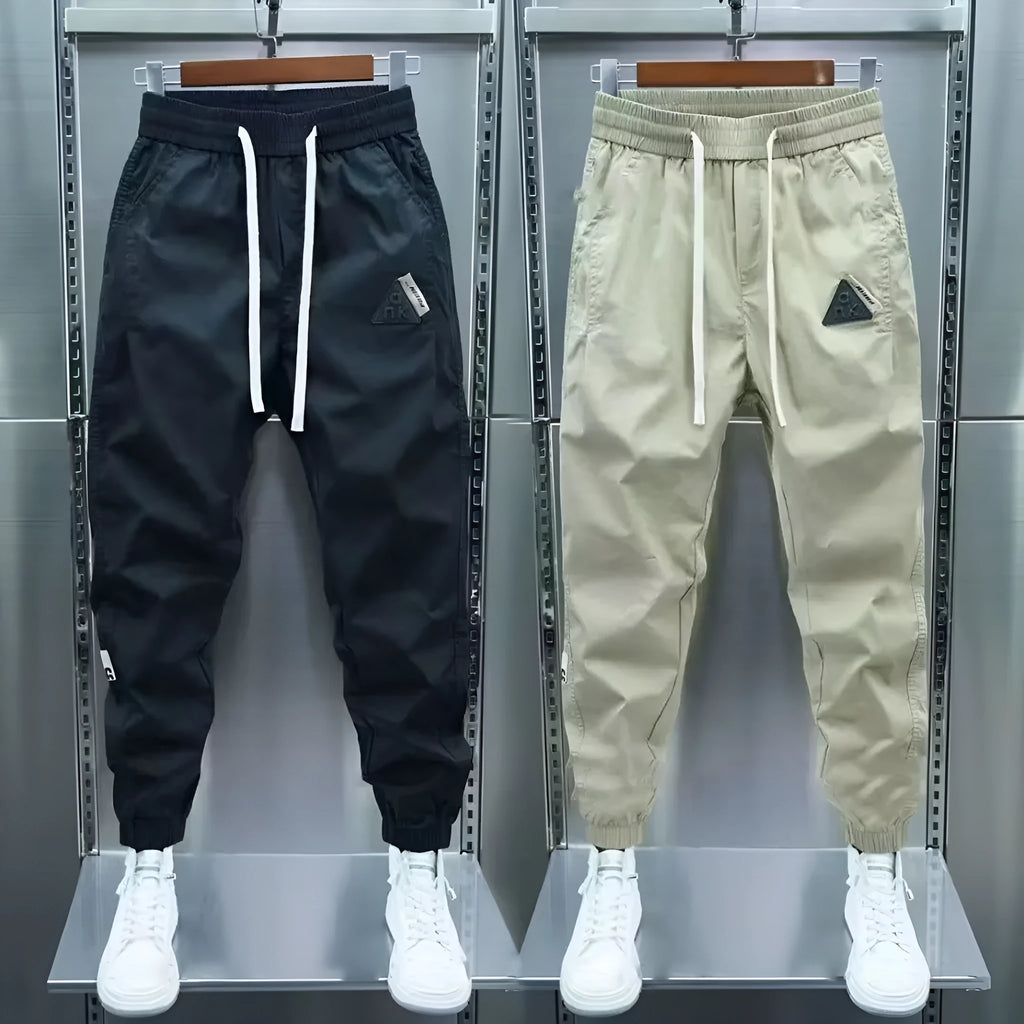 Men's ice silk leisure summer thin overalls, cropped ankle banded pants, black or gray, M-XXXL