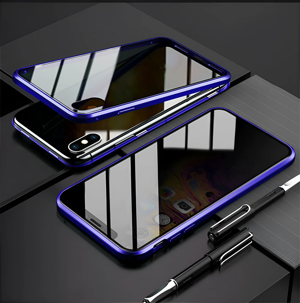 Anti-peep magnetic privacy glass case for iPhone XR XS Max X SE 2020 with metal edge and 9H tempered glass, 3-colour set