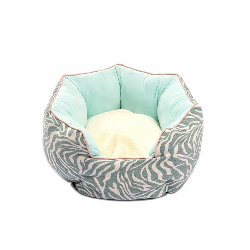 Octagonal pet bed with soft wool point design and removable mats for cats and small dogs