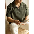 Men's cedar green loose fit short sleeve polo shirt made from quick-dry polyester fabric