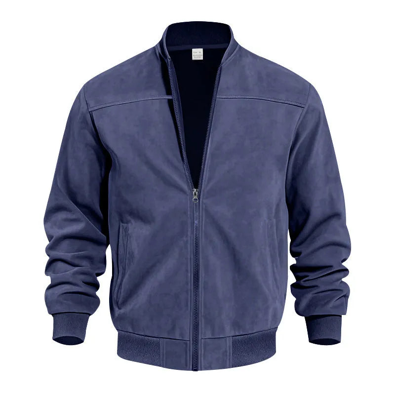 Men's plus size suede casual jacket with a zipper, shown in Army Green colour.