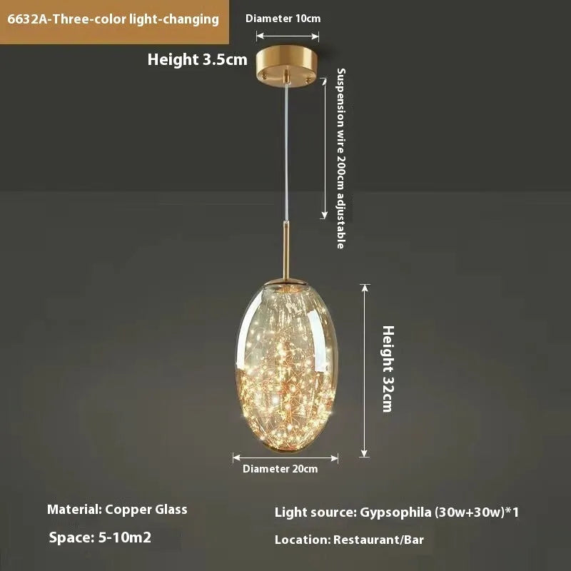 Modern glass ceiling chandelier droplight with adjustable height and remote control