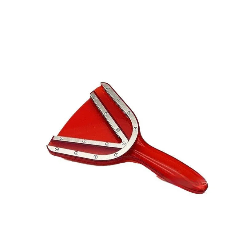Red telescopic can opener and bottle opener multi-tool with adjustable handle on a white background.