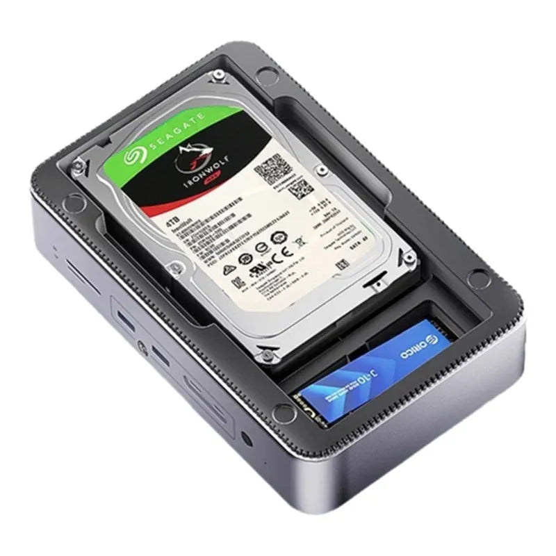 Black 8-in-1 M.2 hard disk box docking station with USB 3.2 expansion, aluminium alloy ABS body and 0.2m cable